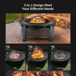 Costway 32'' Round Fire Pit Set W/ Rain Cover BBQ Grill Log Grate Poker -Outdoor Deals Garden Store GUEST 001b5a36 82c3 465c bced d5985942c2a6