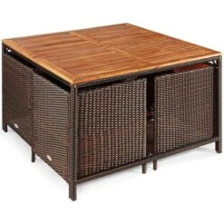 Costway 9PCS Acacia Wood Patio Rattan Dining Set Cushioned Chairs Ottoman -Outdoor Deals Garden Store GUEST 003bc000 9729 4dc3 8bdc 1a0a261b7078