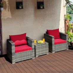 Costway 3 PC Patio Rattan Furniture Bistro Set Cushioned Sofa Chair Table WhiteNavy 23 Costway 3 PC Patio Rattan Furniture Bistro Set Cushioned Sofa Chair Table WhiteNavy -Outdoor Deals Garden Store GUEST 00474dce aa7d 4ba8 870d ec579cdebe66