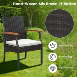 Costway Patio PE Wicker Chairs Acacia Wood Armrests With Soft Zippered Cushion Balcony -Outdoor Deals Garden Store GUEST 00861197 3bdf 47e3 8fce 634d768ad3cb