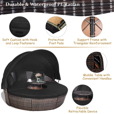 Costway Patio Rattan Daybed Cushioned Sofa Adjustable Table Top Canopy Black 7 Costway Patio Rattan Daybed Cushioned Sofa Adjustable Table Top Canopy Black - Image 7