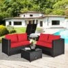 Costway 8PCS Outdoor Patio Rattan Furniture Set Cushioned Loveseat Storage Table RedNavy