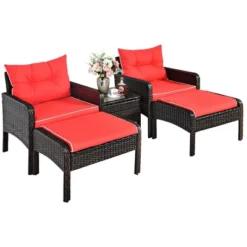 Costway 5 PCS Patio Rattan Furniture Set Sofa Ottoman Table W/Cushion Garden Red -Outdoor Deals Garden Store GUEST 018d8b8a 2325 40e2 aac5 fd1b6d1e8b11 1