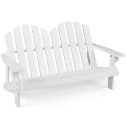 Costway 2 Person Adirondack Chair Kid Solid Wood Loveseat Backrest Arm Rest Patio Coffee/White -Outdoor Deals Garden Store GUEST 01d643e2 5760 4845 ba01 91bd65ec9d24