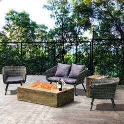 Costway 48''x27'' 50,000 BTU Propane Fire Pit Table Set W/ Side Table Tank Storage & Cover -Outdoor Deals Garden Store GUEST 02271f38 eb4e 4704 86a0 ace672da8935
