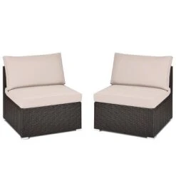 Costway 2PCS Patio Rattan Armless Sofa Sectional Conversation Furniture Set W/Cushion -Outdoor Deals Garden Store GUEST 0247002f 053a 493f b63c a64640800d95