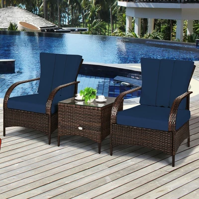 Costway 3 PCS Patio Rattan Furniture Set W/ Coffee Table & 2 Rattan Chair 4 Costway 3 PCS Patio Rattan Furniture Set W/ Coffee Table & 2 Rattan Chair - Image 4