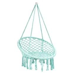 Costway Hanging Hammock Chair Macrame Swing Handwoven Cotton Backrest Garden Grey Black -Outdoor Deals Garden Store GUEST 026277ee bc6d 4bad a669 30f0d90a43af
