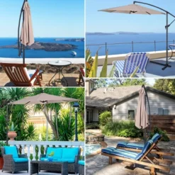 Costway 10' Hanging Umbrella Patio Sun Shade Offset Outdoor Market W/t Cross Base Beige -Outdoor Deals Garden Store GUEST 02a0baaa df31 45cd 8d2a f6bcbcbf17ff