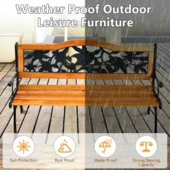 Patio Park Garden Bench Porch Path Chair Furniture Cast Iron Hardwood -Outdoor Deals Garden Store GUEST 02c9c294 e0ee 48be 8efc ee142433777e