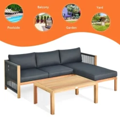 Costway 3PCS Patio Sofa Furniture Set Thick Cushion Acacia Wood -Outdoor Deals Garden Store GUEST 02cf7abc 7bfd 480f bd74 fa0a1c3cbb25