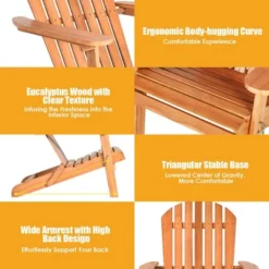 Costway 4 PCS Eucalyptus Adirondack Chair Foldable Outdoor Wood Lounger Chair Natural -Outdoor Deals Garden Store GUEST 02d10905 1993 4c09 b671 388c5a554ba8