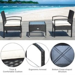 Costway 3 PCS Furniture Set Table & 2 Chair Patio Wicker Rattan W/Cushion -Outdoor Deals Garden Store GUEST 02d7f17b 95d2 4a80 acb9 1df6987c49c7