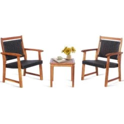 Costway 3PCS Patio Rattan Bistro Set Acacia Wood Frame Armrest Chairs Garden -Outdoor Deals Garden Store GUEST 03d237d3 65a2 41cc 97da b002a4b5e6c8