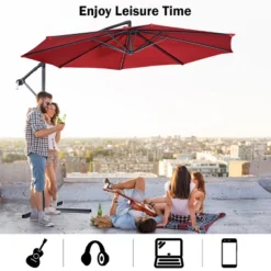 Costway 10' Hanging Umbrella Patio Sun Shade Offset Outdoor Market W/t Cross Base Burgundy -Outdoor Deals Garden Store GUEST 03fd53ee 500b 4d37 ba53 2ddd4bc83e0a