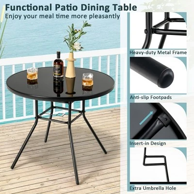 Costway 34 Inch Patio Dining Table Round Tempered Glass Tabletop With 1.5'' Umbrella Hole 7 Costway 34 Inch Patio Dining Table Round Tempered Glass Tabletop With 1.5'' Umbrella Hole - Image 7