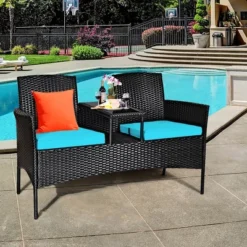 Costway Patio Rattan Conversation Set Seat Sofa Cushioned Loveseat Glass Table Chair RedTurquoise 12 Costway Patio Rattan Conversation Set Seat Sofa Cushioned Loveseat Glass Table Chair RedTurquoise -Outdoor Deals Garden Store GUEST 045077cd 69dc 4878 9baf d59b5611bcee