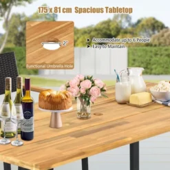 Costway 7 PCS Patio Rattan Dining Set Acacia Wood Table 6 Wicker Chairs With Umbrella Hole -Outdoor Deals Garden Store GUEST 0458115a 5cfb 4456 a1b9 a0e91c9c6ff8 1