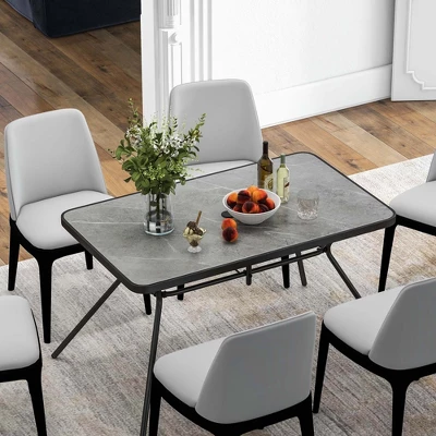 Costway Patio Rectangle Dining Table 49'' X 29.5'' Marble-Like Tabletop With Umbrella Hole 4 Costway Patio Rectangle Dining Table 49'' X 29.5'' Marble-Like Tabletop With Umbrella Hole - Image 4