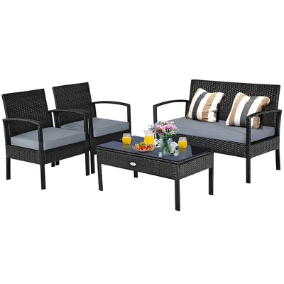 Costway 4PCS Patio Rattan Furniture Set Garden Deck 9 Costway 4PCS Patio Rattan Furniture Set Garden Deck - Image 9