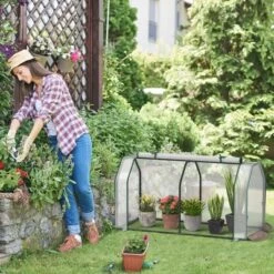 Costway Raised Garden Bed With Dual Zipper Door Greenhouse For Patios And Backyards Grey/Natural -Outdoor Deals Garden Store GUEST 060bce82 1731 46ec b6fb 93cde05e3098