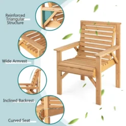Costway Patio Fir Wood Chair Dining Inclined Backrest Garden Backyard Indoor Natural -Outdoor Deals Garden Store GUEST 065a6628 7c6c 4e56 93e2 2919d35d3b49