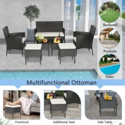 Costway 7pcs Patio Rattan Sofa Furniture Set Table Ottoman Metal Cushioned Outdoor Pool -Outdoor Deals Garden Store GUEST 06f84693 d477 4803 b481 8480d5f932df