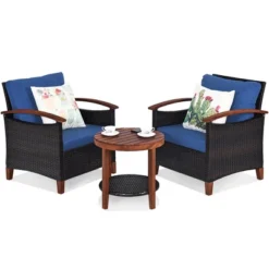 Costway 3PCS Patio Rattan Furniture Set Wooden Frame Cushion Table Shelf RedBeigeBlue -Outdoor Deals Garden Store GUEST 06f9289f b06f 4f05 acff 70b3fcbf9add