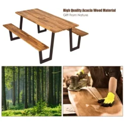 Costway Patented Picnic Table With 2 Benches 70'' Dining Table Set With Seats And Umbrella Hole -Outdoor Deals Garden Store GUEST 070aedd8 7331 43e2 a9ff dcaf414964f1