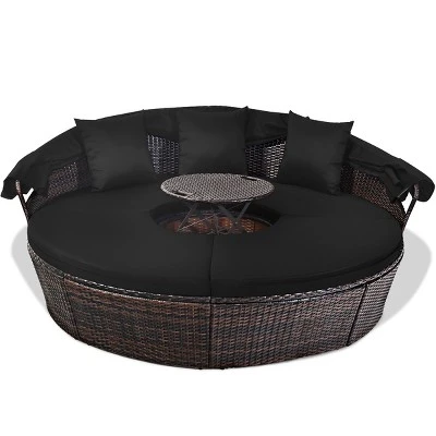Costway Patio Rattan Daybed Cushioned Sofa Adjustable Table Top Canopy Black 1 Costway Patio Rattan Daybed Cushioned Sofa Adjustable Table Top Canopy Black