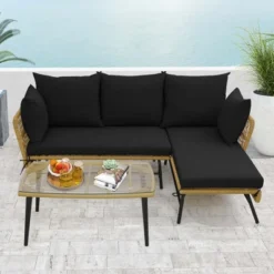 Costway 3 PCS L-Shaped Patio Sofa Set Conversation Furniture With Cushions Deck Garden Black/Beige -Outdoor Deals Garden Store GUEST 0781a0e3 a08a 4e1a 958c bbd6bcbae77f