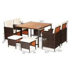 Costway 9PCS Acacia Wood Patio Rattan Dining Set Cushioned Chairs Ottoman -Outdoor Deals Garden Store GUEST 0793d302 69be 496a 8206 6b3ed981b158