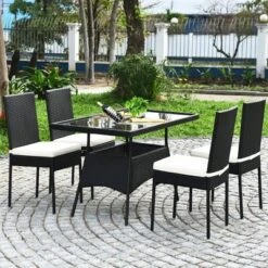 Costway 5PCS Patio Rattan Dining Set Table W/Glass Top Garden Furniture -Outdoor Deals Garden Store GUEST 08342d3d d7a2 4140 b1ec d3bb2b327177