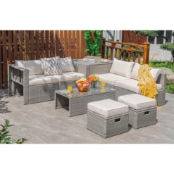 Costway 8PCS Patio Rattan Furniture Set Storage Waterproof Cover Cushion -Outdoor Deals Garden Store GUEST 0843dff7 0e40 4b4a ad47 7dedfa91d65d