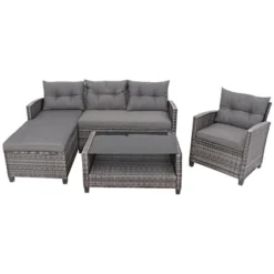 Costway 4PCS Patio Rattan Furniture Set Cushioned Loveseat Table Shelf Gray -Outdoor Deals Garden Store GUEST 0877ef8c ff2f 4801 8265 e310bbe0ce50