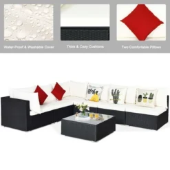 Costway 7PCS Patio Rattan Furniture Set Sectional Sofas Off White & Grey Cushion Covers -Outdoor Deals Garden Store GUEST 08df18b9 84c9 4ad9 ac2a aca18c28cc55