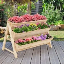 Costway 3 Tier Wooden Vertical Raised Garden Bed W/Storage Shelf, Side Hook & Liners -Outdoor Deals Garden Store GUEST 09003dba e91d 453b 8856 0f8a82a3fb19