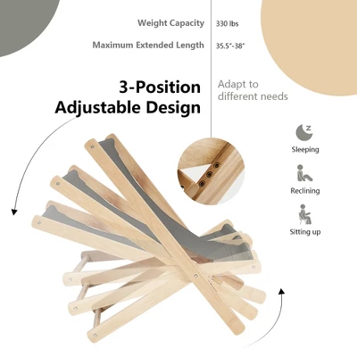 Costway Set Of 2 Foldable Wood Sling Beech Chairs W/ 3 Adjustable Positions&Free Cushion 5 Costway Set Of 2 Foldable Wood Sling Beech Chairs W/ 3 Adjustable Positions&Free Cushion - Image 5