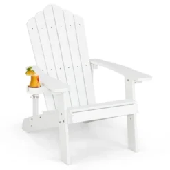 Costway Patio HIPS Adirondack Chair With Cup Holder Weather Resistant Outdoor 380 LBS Black/Teak/Green/Navy/Red/Gray/White/Yellow -Outdoor Deals Garden Store GUEST 098cb0f4 d729 4eea b3db 14298383b77a