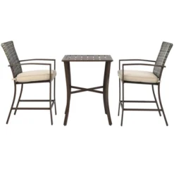 Costway 3PCS Patio Rattan Bar Furniture Set Slat Table 2 Cushioned Stools Poolside Brown -Outdoor Deals Garden Store GUEST 099b5ef7 581f 41a5 ac29 e95654da4611