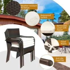 Costway 3PCS Patio Rattan Furniture Bistro Set Wood Side Table Stackable Chair -Outdoor Deals Garden Store GUEST 09aa2109 529a 44eb 9bd6 1c7dd3dac7f8