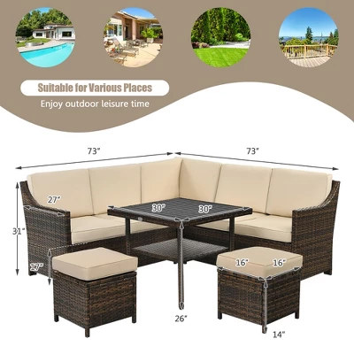 Costway 6PCS Patio Rattan Dining Sofa Furniture Set Ottoman Table Lower Shelf 2 Costway 6PCS Patio Rattan Dining Sofa Furniture Set Ottoman Table Lower Shelf - Image 2
