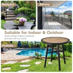 Costway 29'' Patio Round Bistro Metal Table Wood-Like Top Garden Deck Backyard -Outdoor Deals Garden Store GUEST 0b835508 6d78 4b18 9059 a766ed3628a7