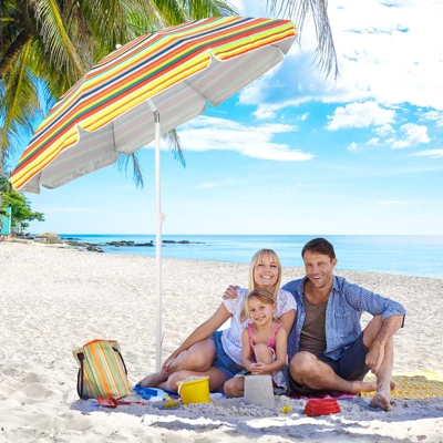 Costway 6.5Ft Patio Beach Sunshade Umbrella Portable Tilt Outdoor Yellowith Green/Navy/Blue 2 Costway 6.5Ft Patio Beach Sunshade Umbrella Portable Tilt Outdoor Yellowith Green/Navy/Blue - Image 2