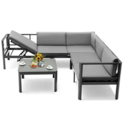 Costway 3PCS Patio Furniture Set Aluminum Lounge Adjust Back Recliner Sofa Table Cushion -Outdoor Deals Garden Store GUEST 0be5c0c8 1bf0 4325 b754 6b3c87ca989c