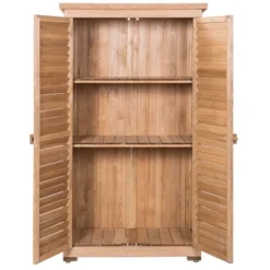 Costway Outdoor 63'' Tall Wooden Garden Storage Shed Fir Wood Shutter Design Lockers -Outdoor Deals Garden Store GUEST 0c5a6474 6a2d 4144 b346 932c8053531c