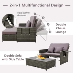 Costway Patio Rattan Daybed Set Wicker Loveseat Sofa With Ottoman & Retractable Side Tray 12 Costway Patio Rattan Daybed Set Wicker Loveseat Sofa With Ottoman & Retractable Side Tray -Outdoor Deals Garden Store GUEST 0ca57ec7 28bc 49be 92ed aeb51fd498eb