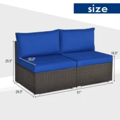 Costway 2PCS Patio Rattan Armless Sofa Sectional Furniture W/Navy Cushion 11 Costway 2PCS Patio Rattan Armless Sofa Sectional Furniture W/Navy Cushion -Outdoor Deals Garden Store GUEST 0cc9f6c6 ceda 40da 9bbb 67bf7330d760 1