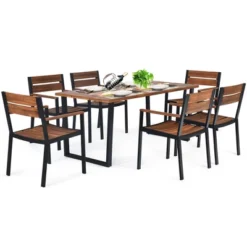 Costway 7PCS Patented Patio Dining Chair Table Set Acacia Wood Backyard W/Umbrella Hole -Outdoor Deals Garden Store GUEST 0d0e2bb1 c0c8 4ff0 8064 a5884a2c68c4