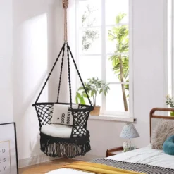 Costway Hanging Hammock Chair Cotton Rope Macrame Swing Indoor Outdoor GrayBlackTurquoise